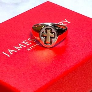 James Avery Retired silver ring with 14K gold cross
